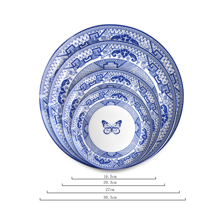 blue butterfly bone china dinner dishes set