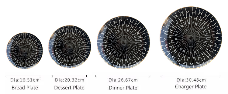 black and gold textured ceramic dinner plate set