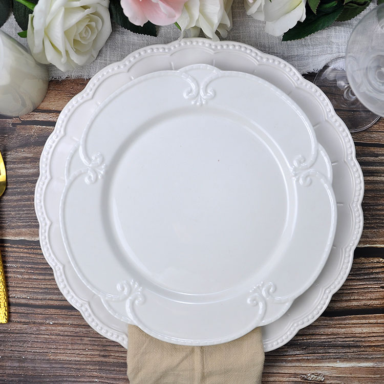 White Embossed Porcelain Dinner Set