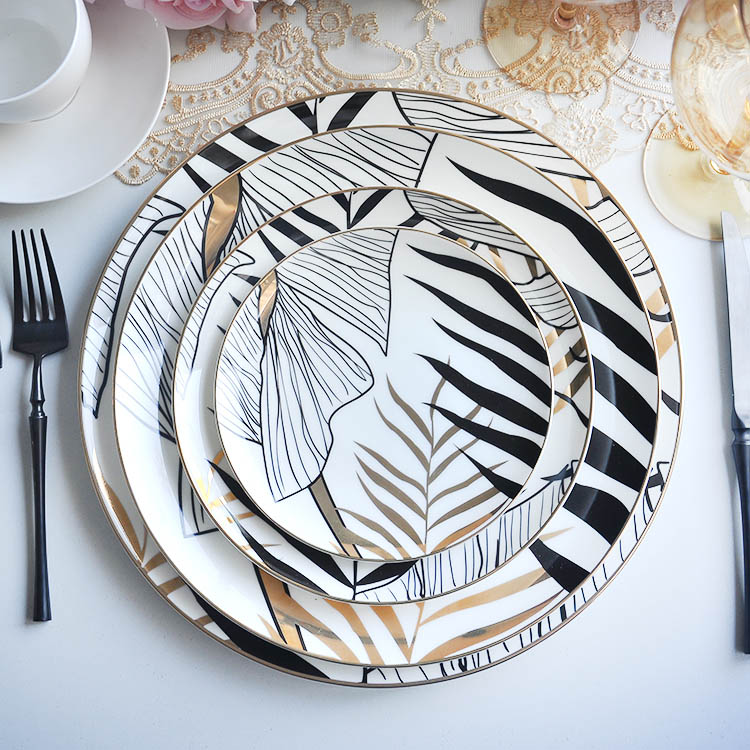 Black And Gold Dinnerware Ceramics Dish Set