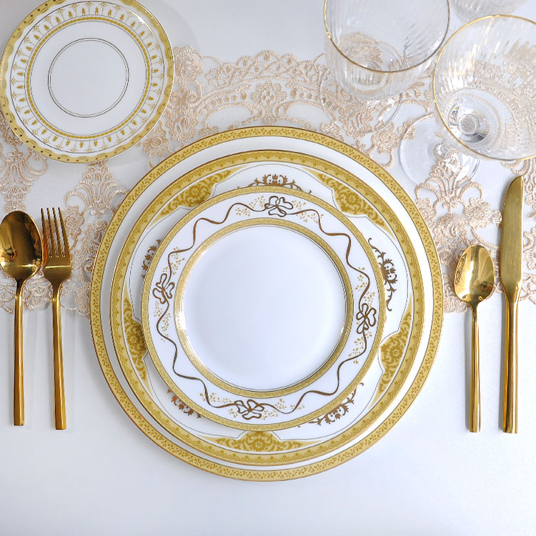 Royal Gold Patterned Dinnerware Dinner Set