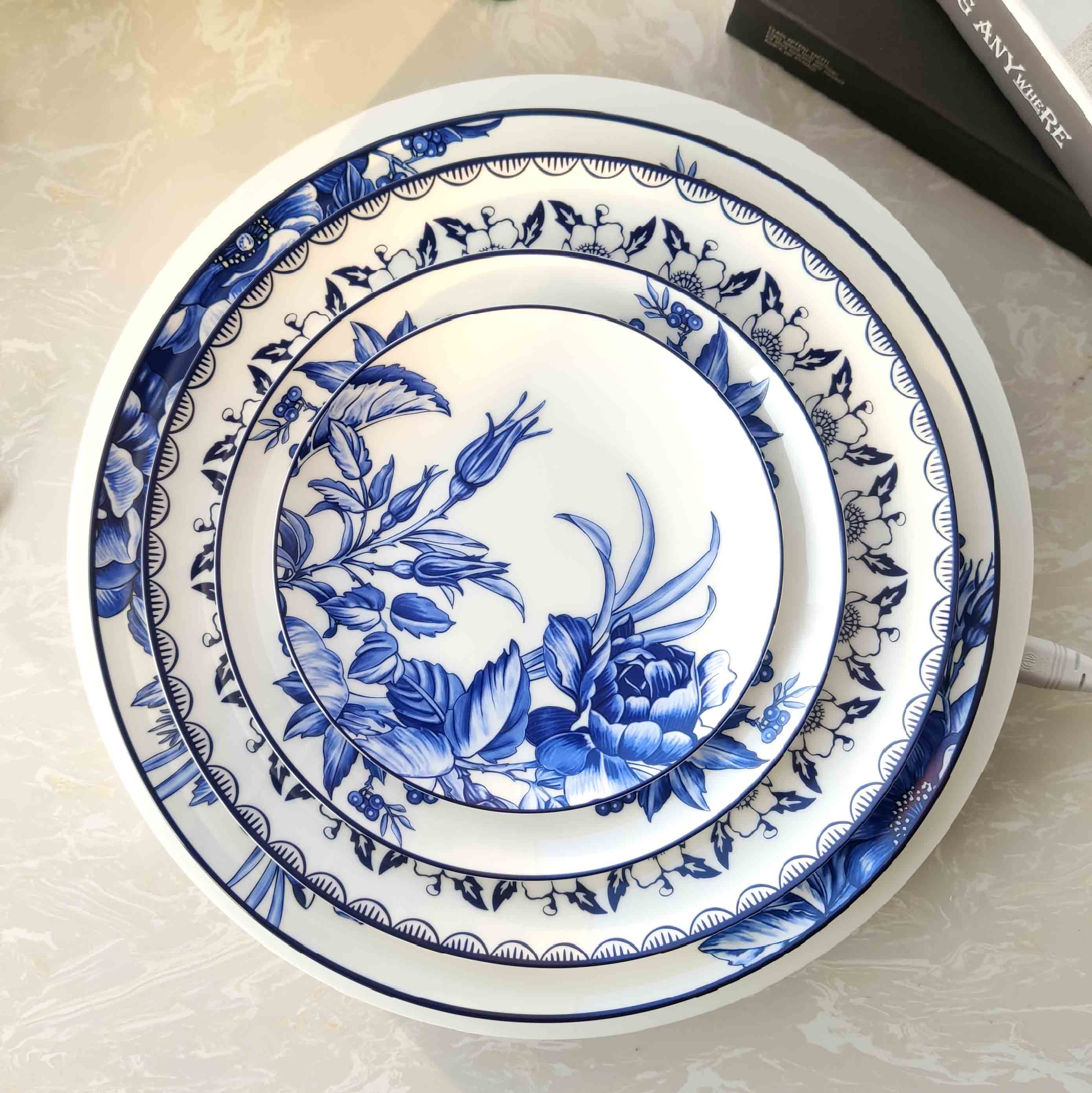 Blue Floral Bone China Dishes Set