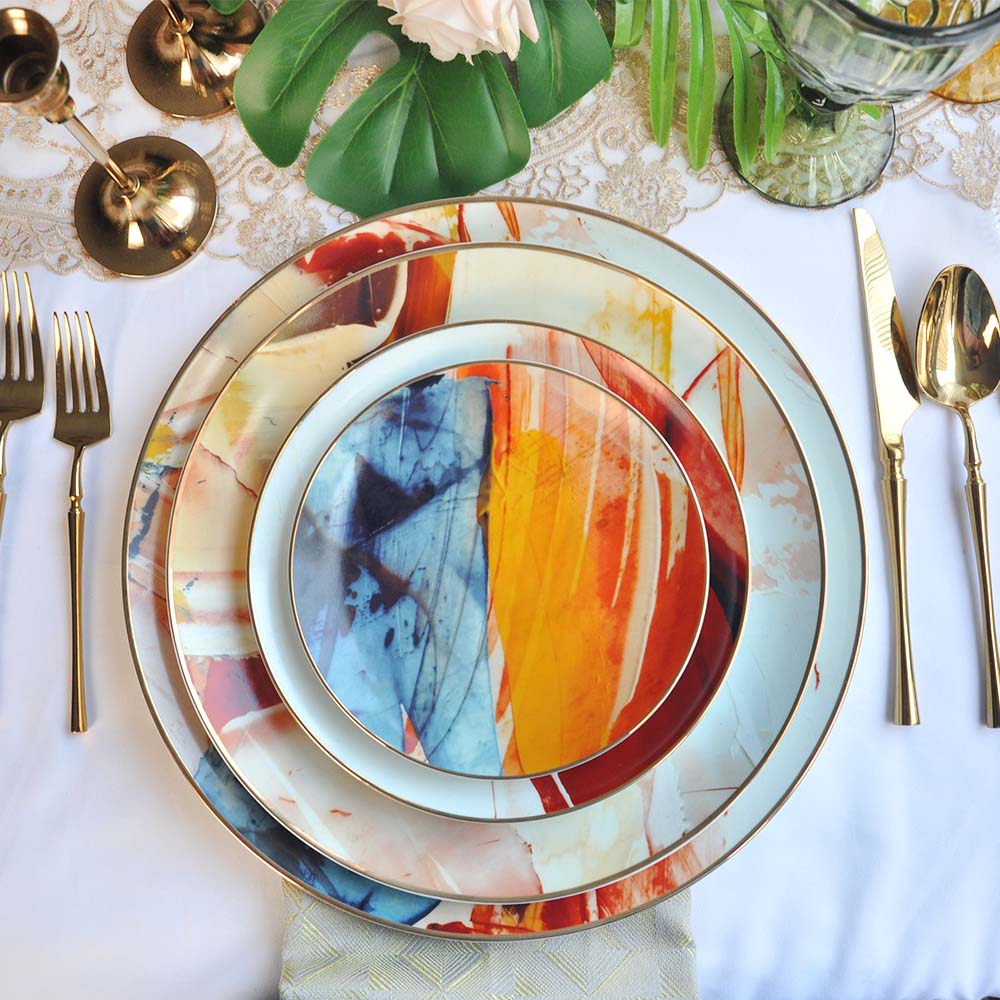 Colorful Ceramics Bone China Dinner Plate Set