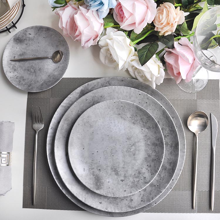 Grey Ceramic Dinner Plates Set