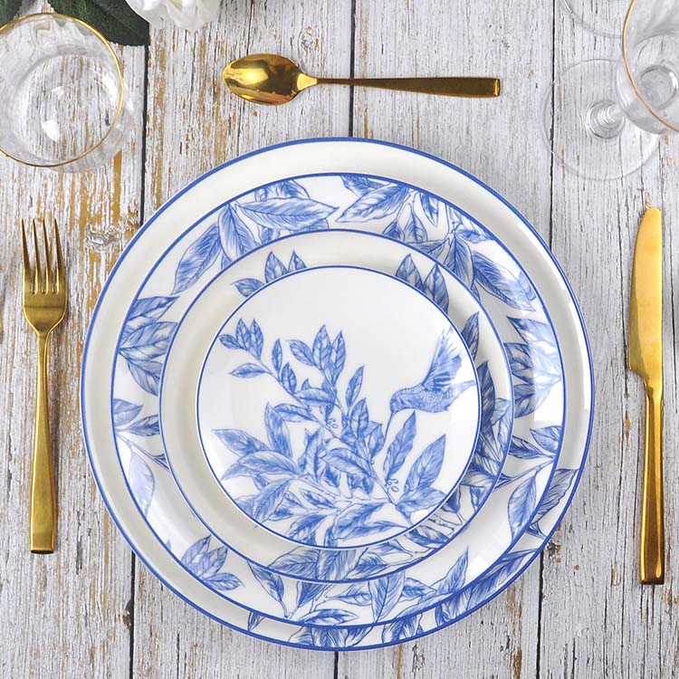 Blue Hummingbird Bone Dinner Set 