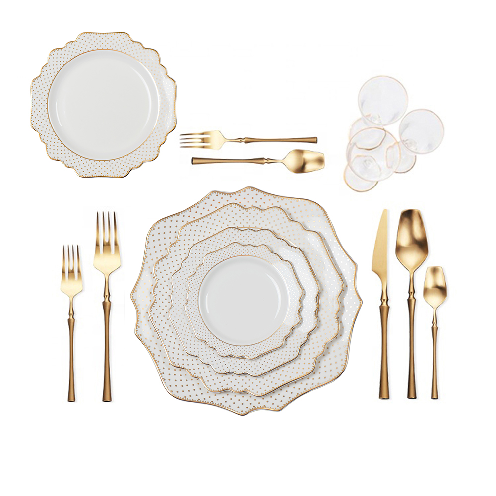 Gold Speckled Porcelain Dinner Dish Set