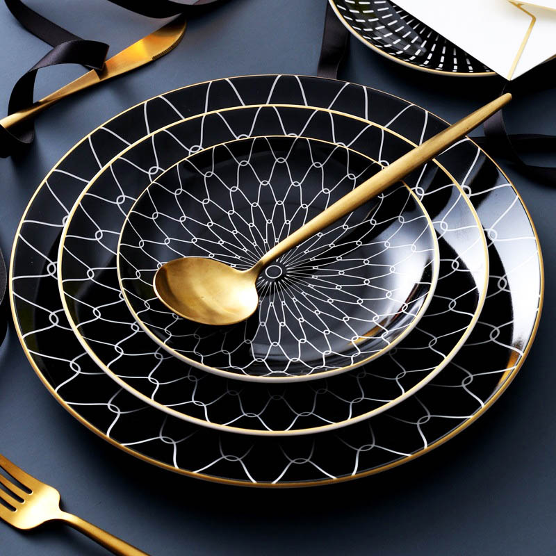 Black And Gold Textured Ceramic Dinner Plate 