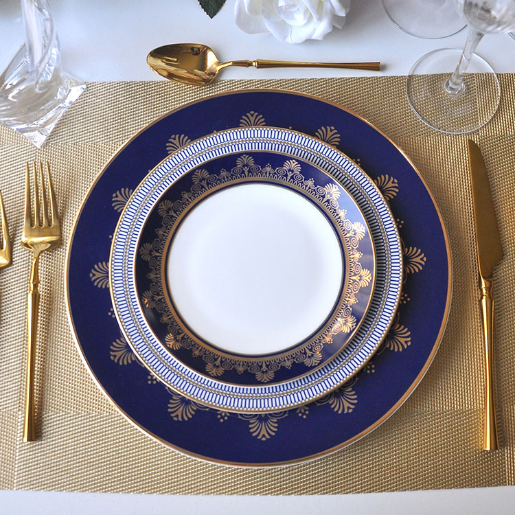 Gold Rimmed Dinner Plates Blue Dish Set