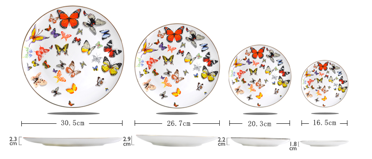 colourful butterfly dinner plate set with gold rim