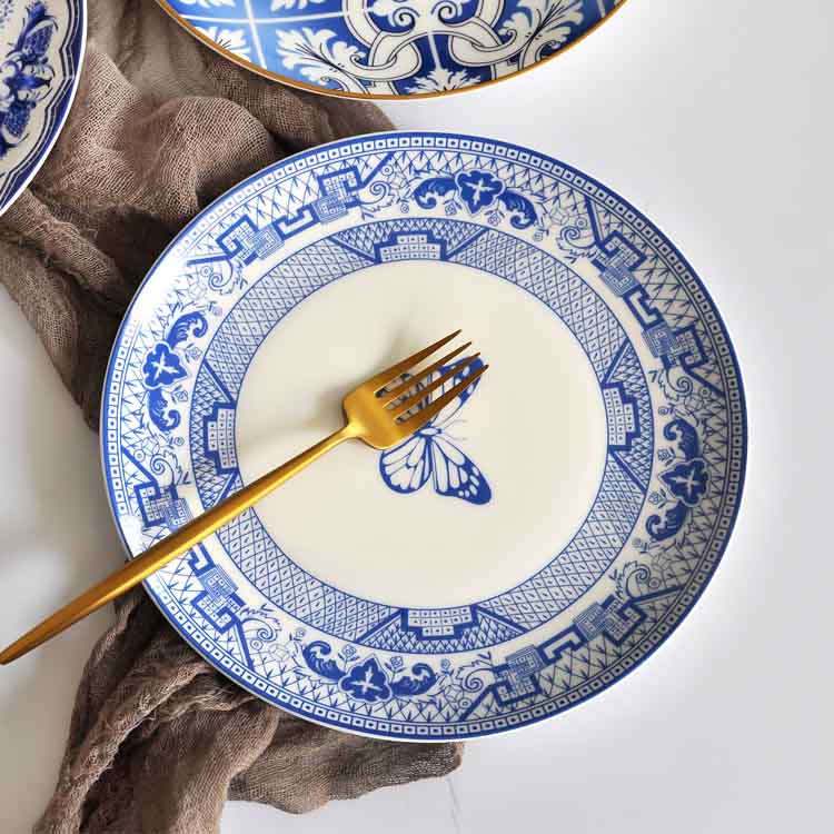 Blue Butterfly Bone China Dinner Dishes Set