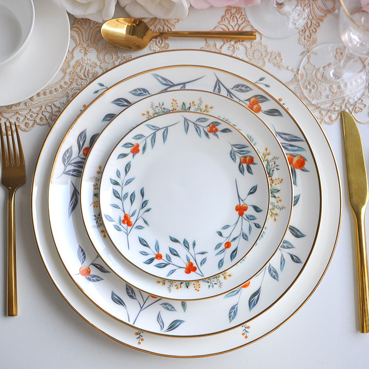 Custom Fine Bone China Floral Decorative Dinner Plates Set