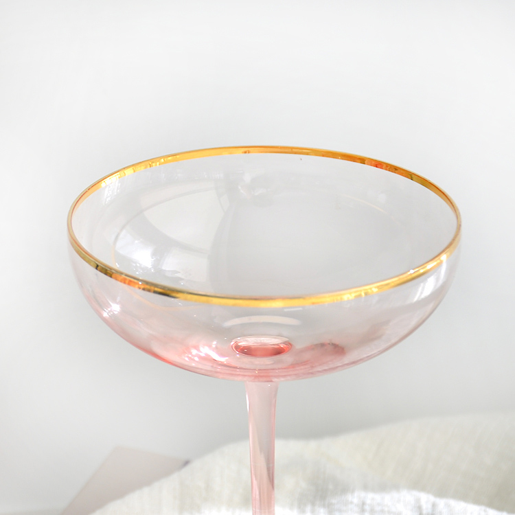Gold Rim Pink Wine Glass Set