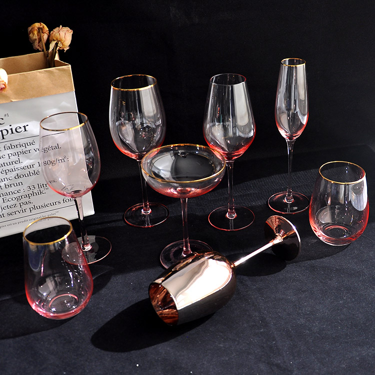 Gold Rim Pink Wine Glass Set