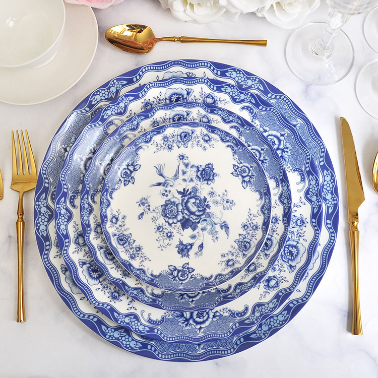 Blue Bird Ceramic Dinner Plates Set