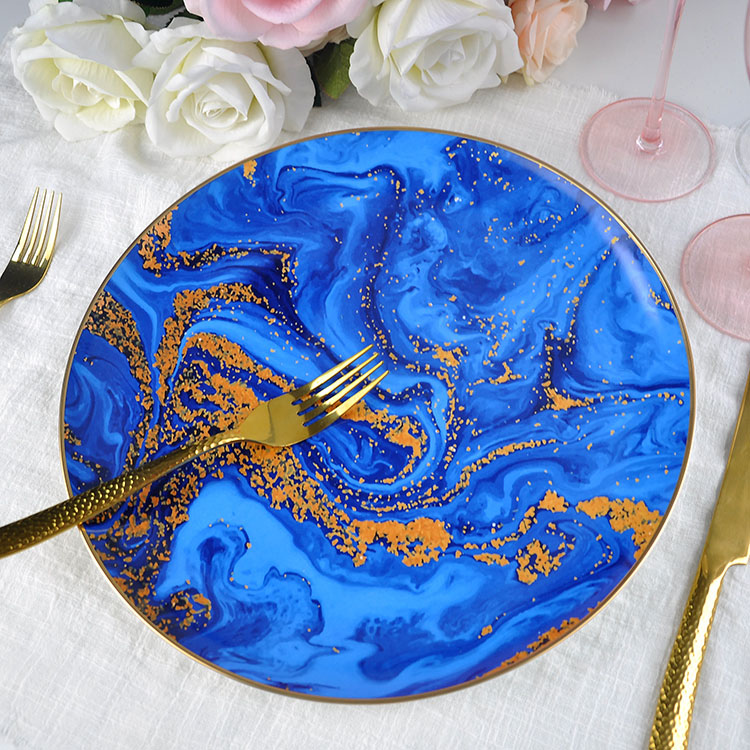 Royal Blue Bone China Dinner Plate Set