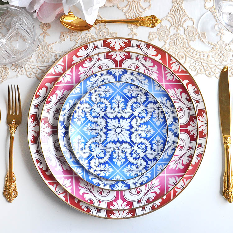 Luxury Blue Ceramics Dinner Plates Set
