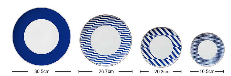 dark blue stripe ceramics dinner plates set