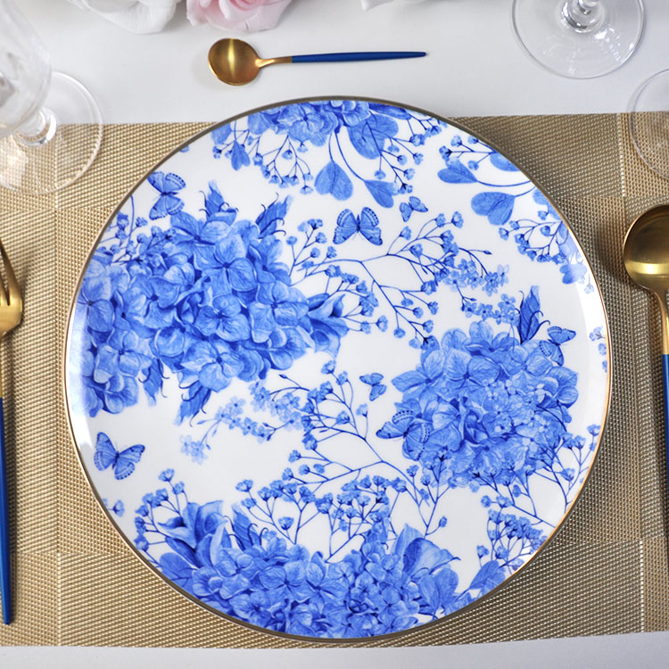 Blue And White Floral Bone China Dinnerware