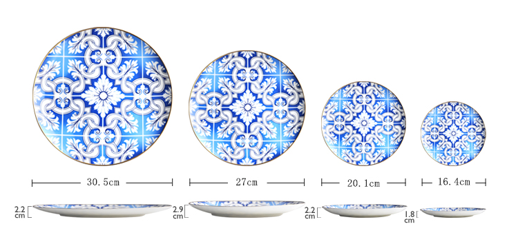 blue ceramics dinner plates set