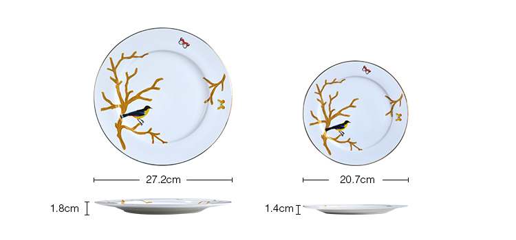 white gold rim bird dining plates ceramics dinnerware