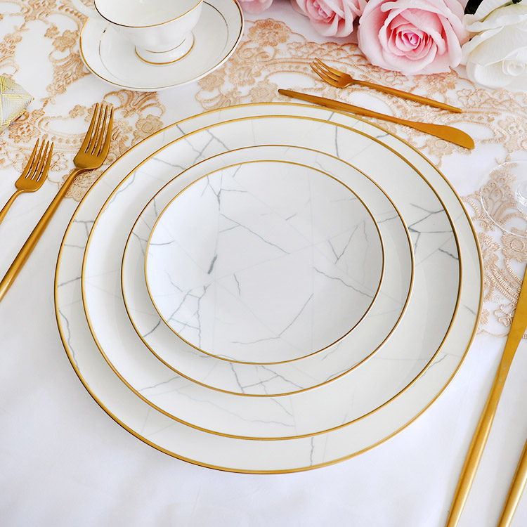 White And Gold Marble Dinnerware Plate Set