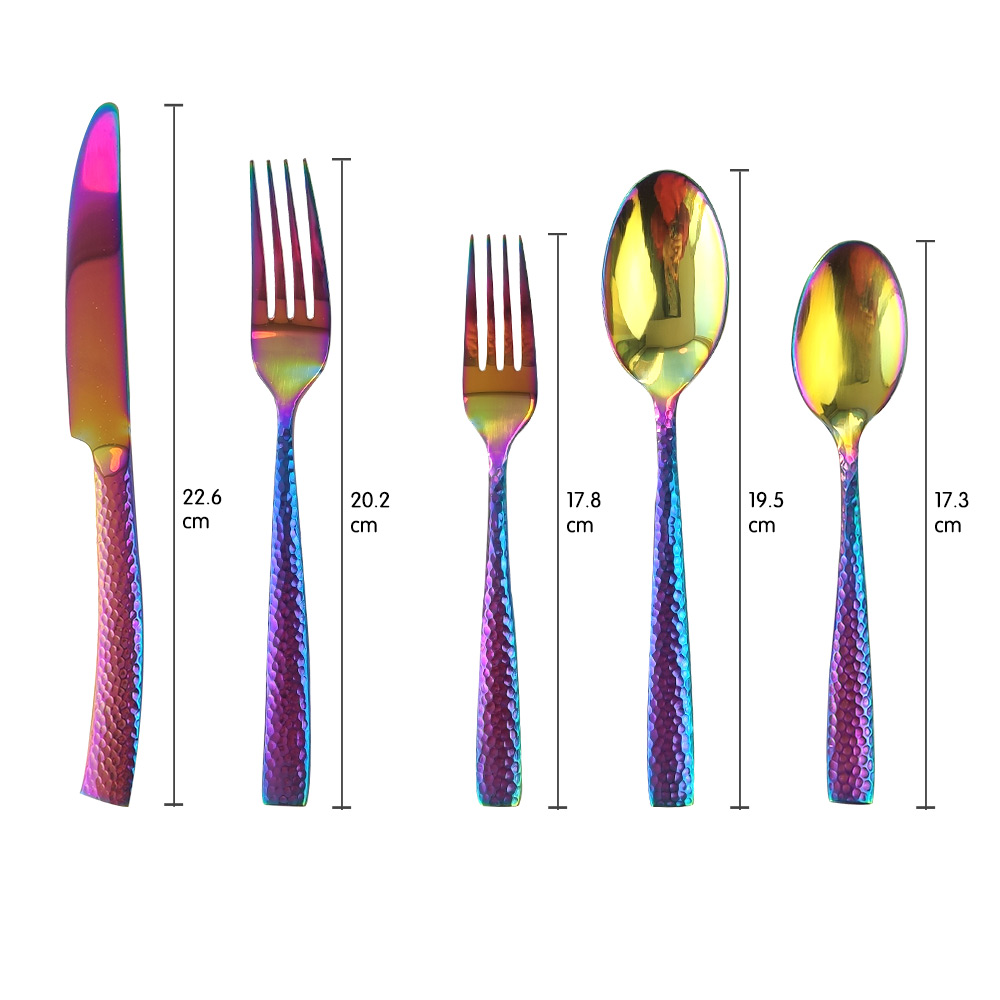 rainbow coloured texture forged flatware cutlery set