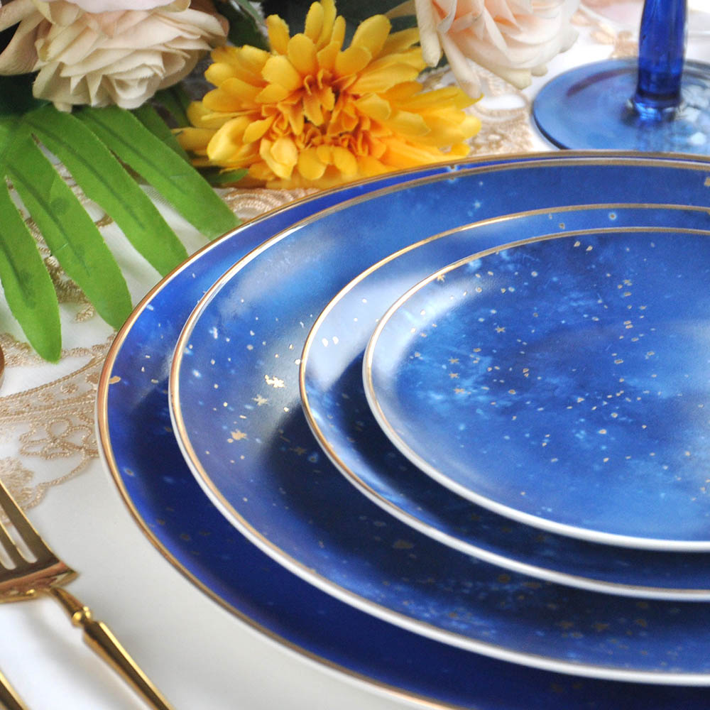 Navy Blue And Gold Crockery Dinner Plates