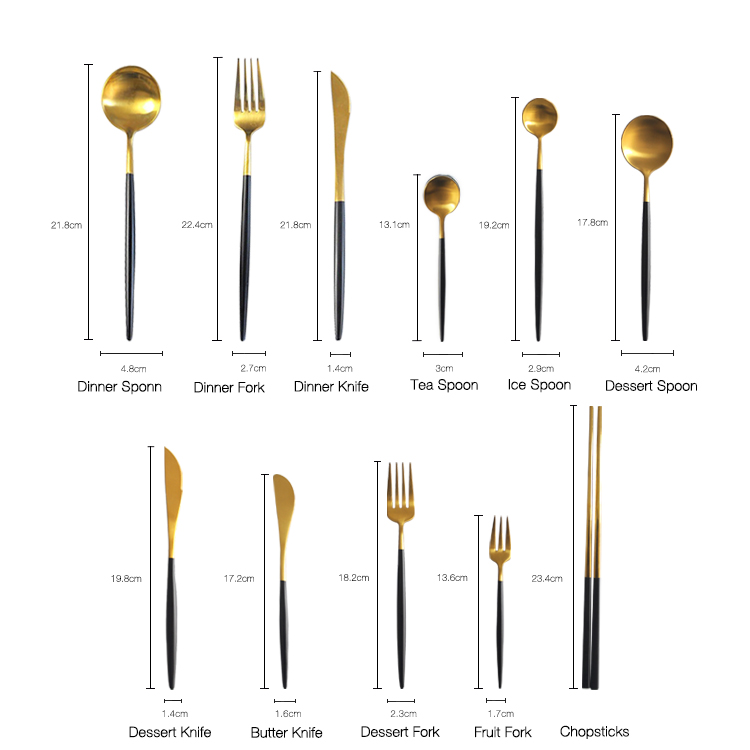 matte black handle and gold metal flatware cutlery set