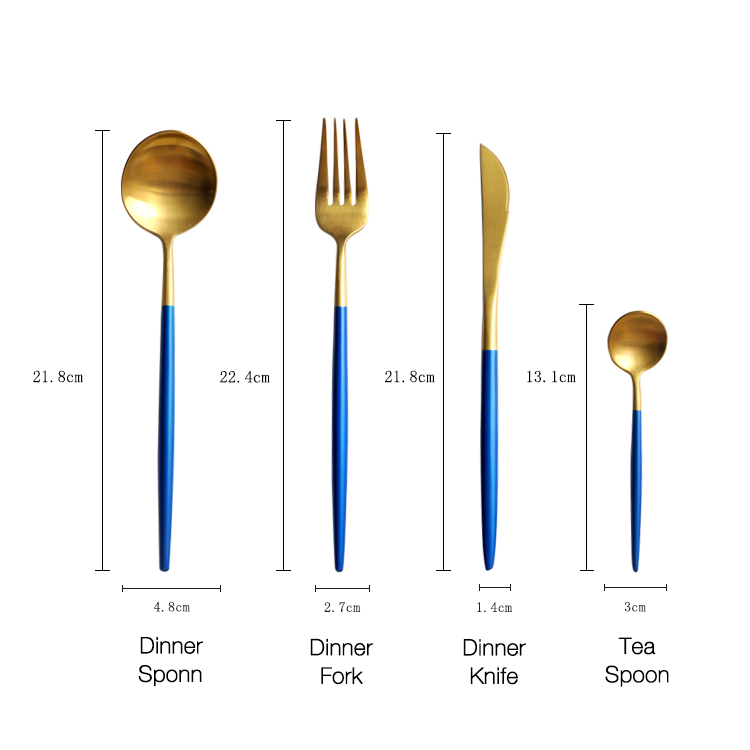 blue handle and gold stainless steel cutlery set