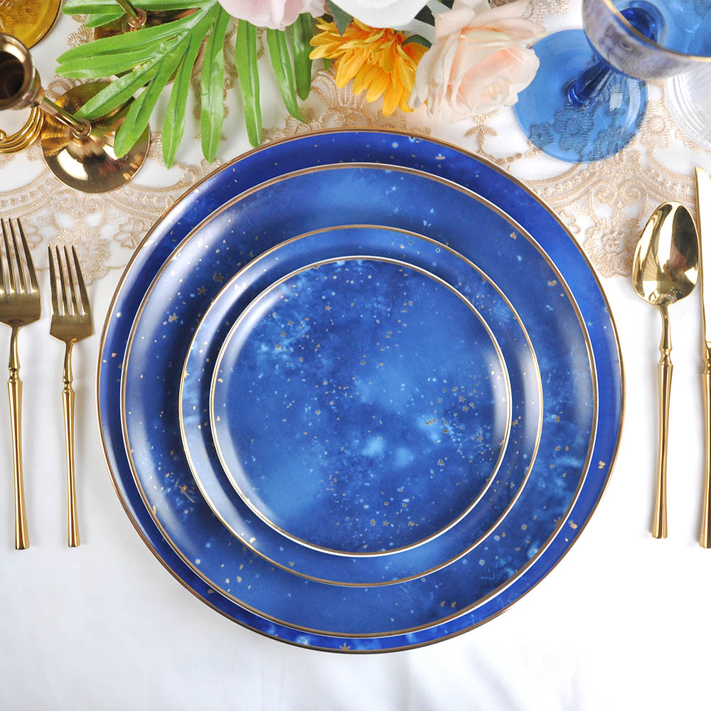 Navy Blue And Gold Crockery Dinner Plates