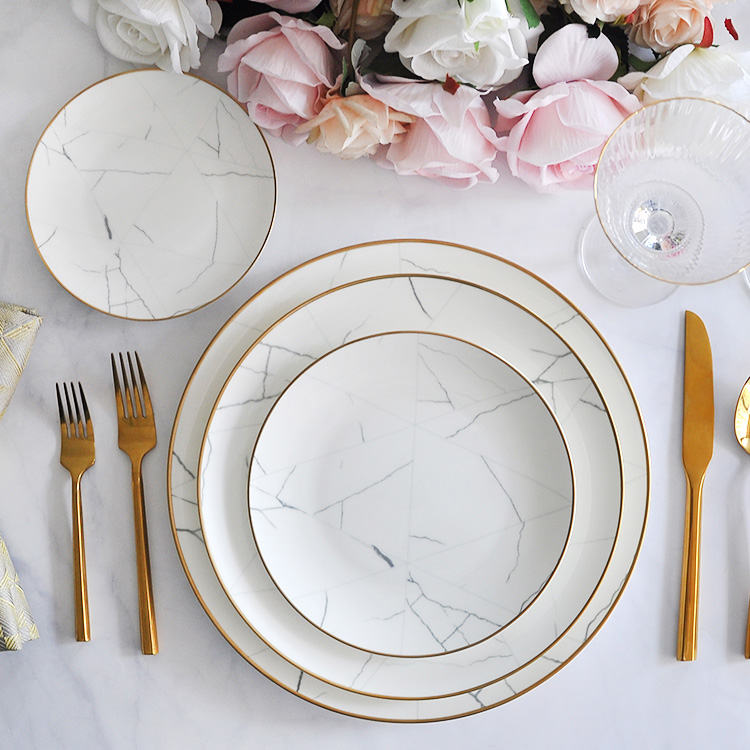 White And Gold Marble Dinnerware Plate Set