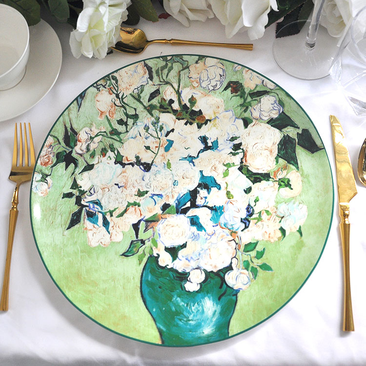 Green Floral Bone China Dinner Plates Set