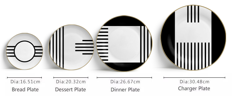 black and white ceramics dinner plates