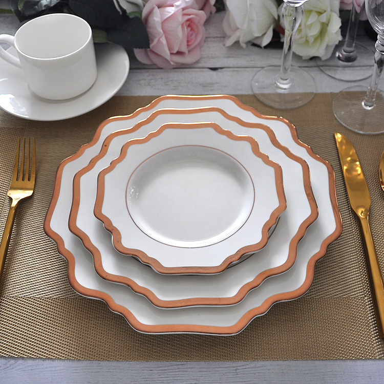 Rose Gold Rim Porcelain Dinnerware Set