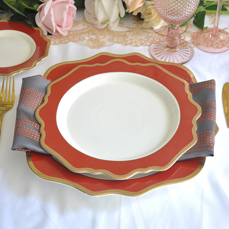 Fine Red Porcelain Dinner Plate Set