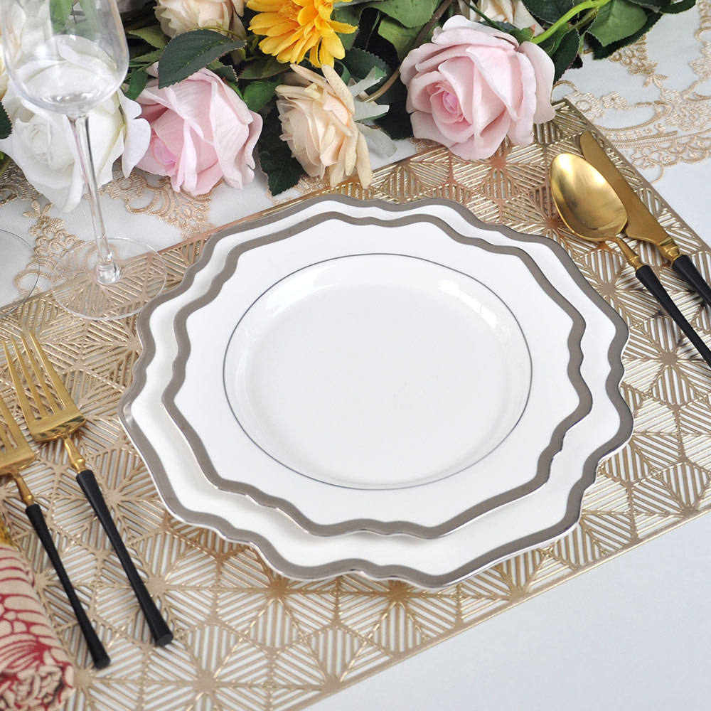 Silver Rimmed Porcelain Dinner Plate