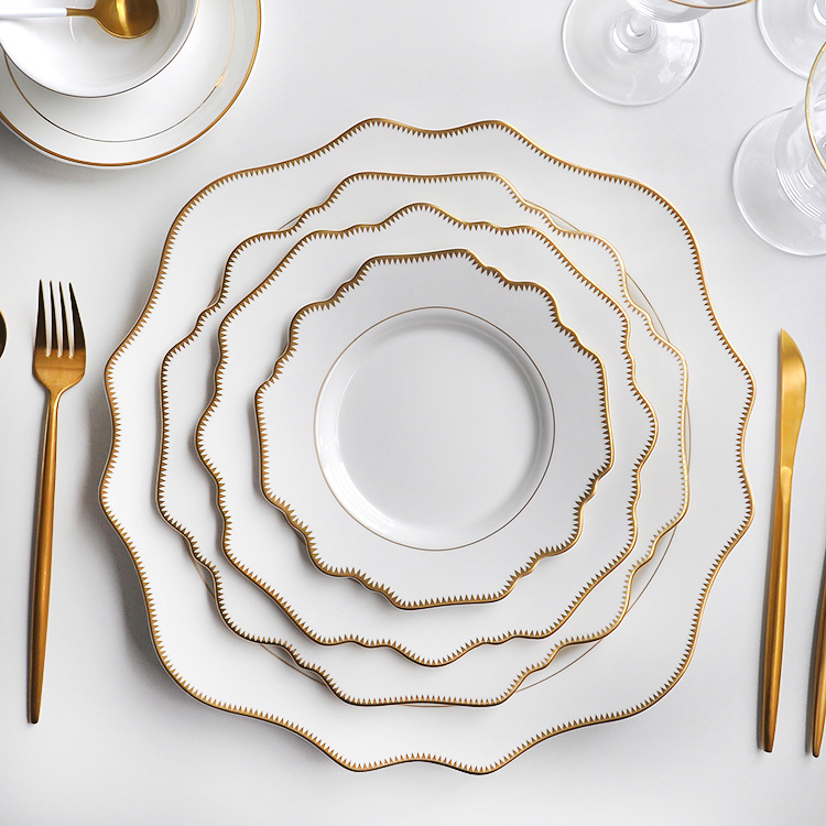 Sharp Tines Gold Rim Porcelain Dining Set 