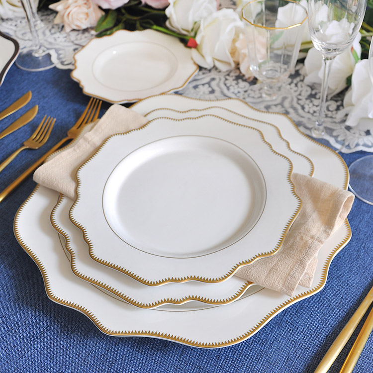 Sharp Tines Gold Rim Porcelain Dining Set 