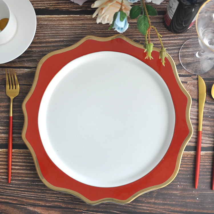 Fine Red Porcelain Dinner Plate Set