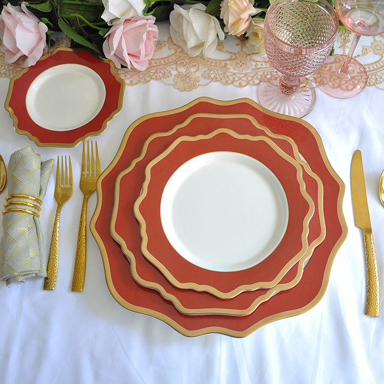 Fine Red Porcelain Dinner Plate Set