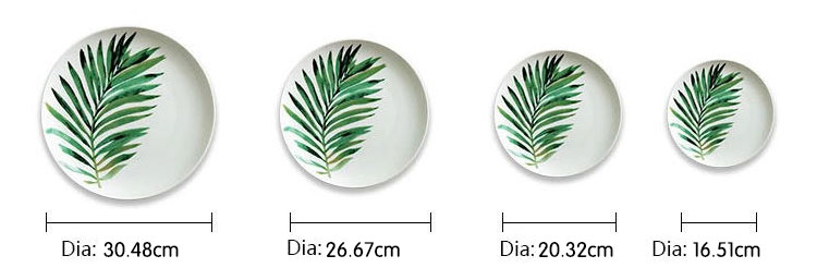 green leaf patterned ceramics dishware dinner plate set