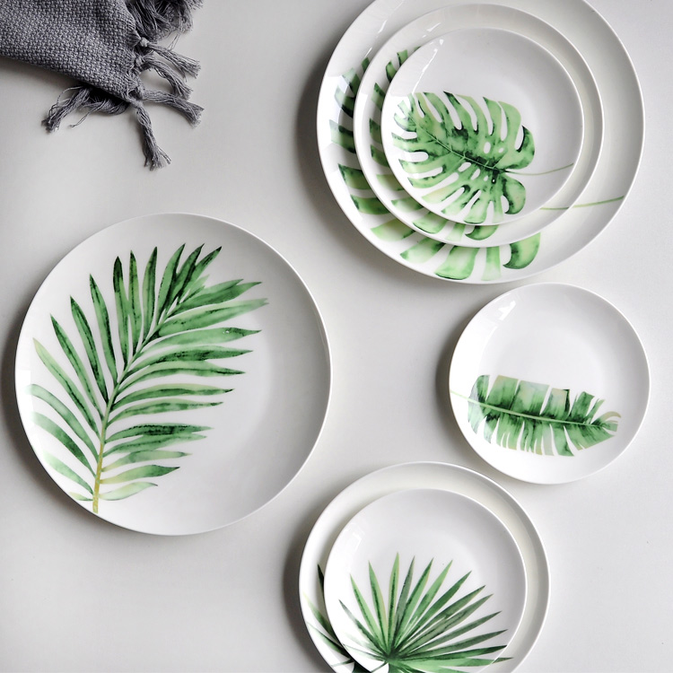 Green Leaf Patterned Dishware Set