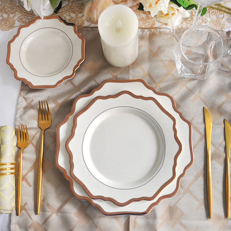 Rose Gold Rim Porcelain Dinnerware Set