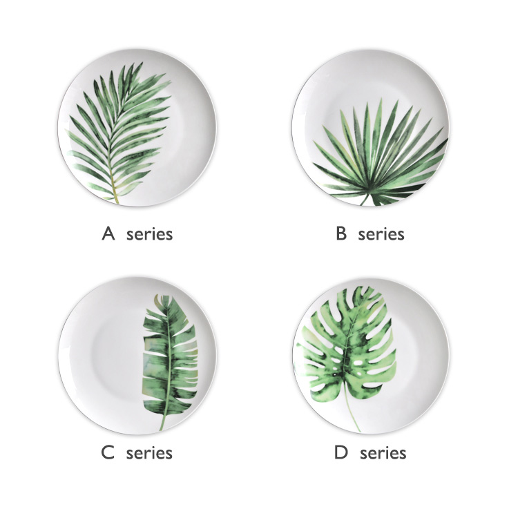 green leaf patterned ceramics dishware dinner plate set