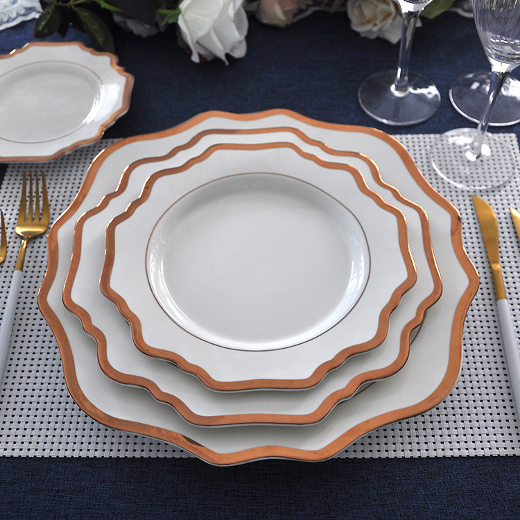 Rose Gold Rim Porcelain Dinnerware Set