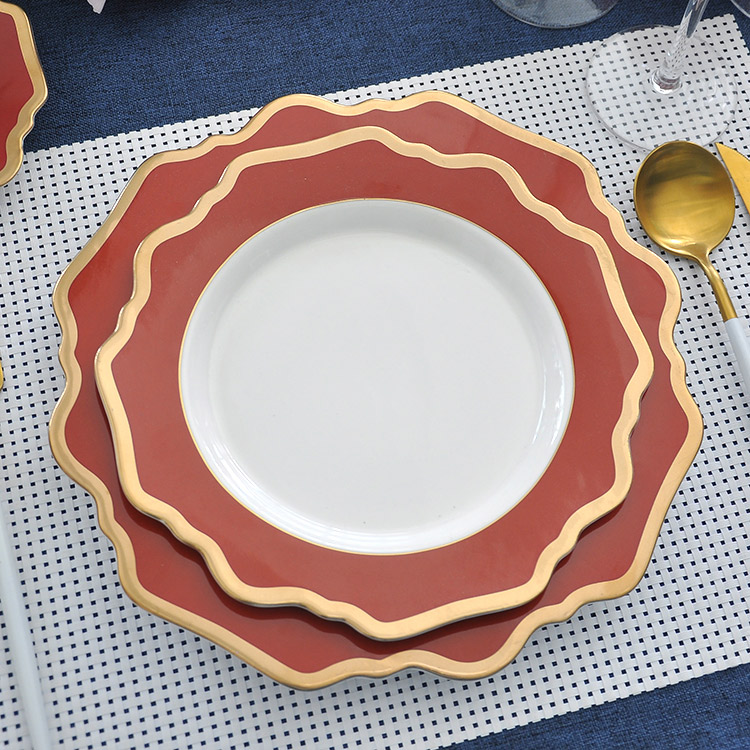 Fine Red Porcelain Dinner Plate Set