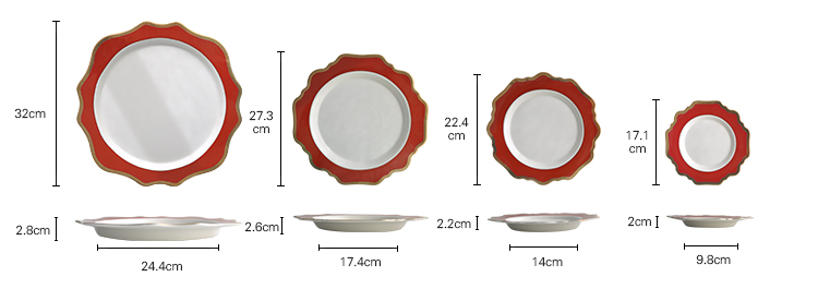 fine red porcelain dinner plate set