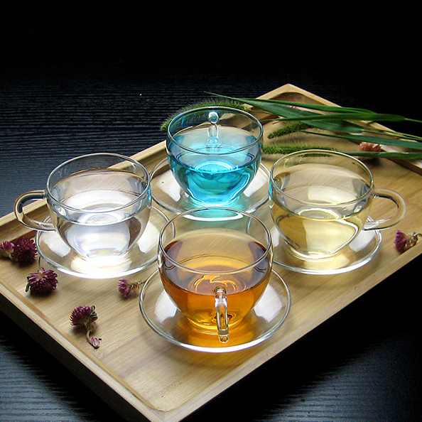 Clear Glass Tea Cups And Saucers Set