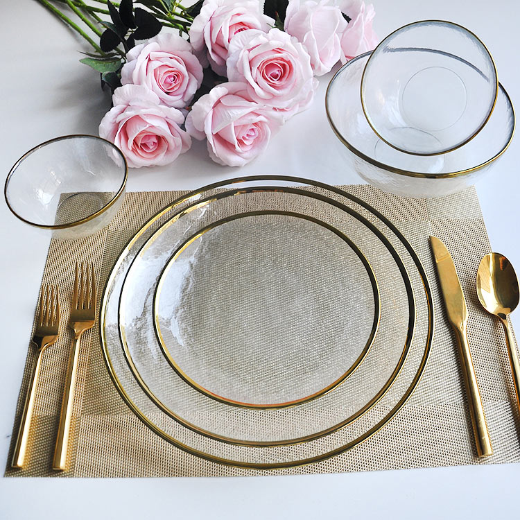 Gold Glass Dinnerware Set With Bowl Set