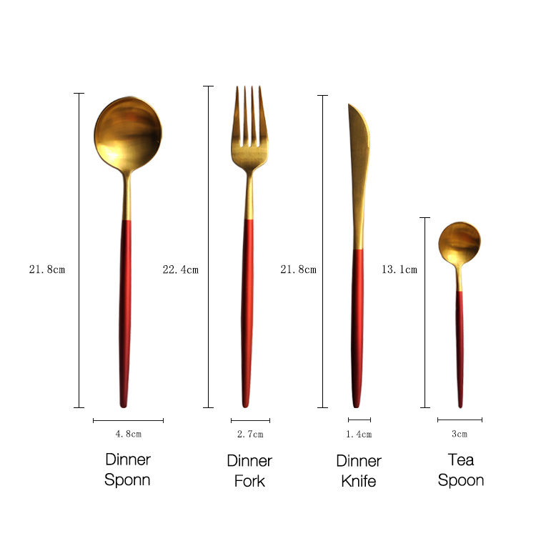 Red Handle Knife Fork Spoon Cutlery Set